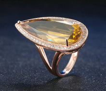 Load image into Gallery viewer, LAMOON Luxury Gemstone Natural TearDrop Citrine 925 Sterling Silver Cocktail Ring