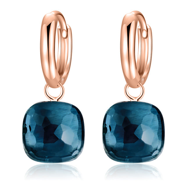 MetJakt Fashion London Blue Topaz Earrings Solid 925 Sterling Silver and Rose Gold Color Earring for Women Gift  Fine Jewelry