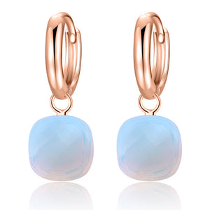 MetJakt Fashion London Blue Topaz Earrings Solid 925 Sterling Silver and Rose Gold Color Earring for Women Gift  Fine Jewelry