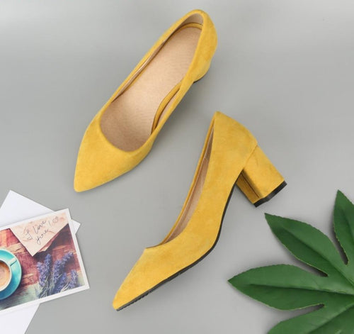 Meotina Thick High Heels Shoes Women Pumps Pointed Toe Work Shoes Slip On High Heels Spring Footwear Big Size 9 42 43 Red Yellow