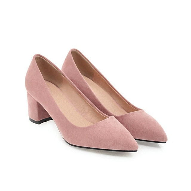 Meotina Thick High Heels Shoes Women Pumps Pointed Toe Work Shoes Slip On High Heels Spring Footwear Big Size 9 42 43 Red Yellow