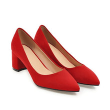 Load image into Gallery viewer, Meotina Thick High Heels Shoes Women Pumps Pointed Toe Work Shoes Slip On High Heels Spring Footwear Big Size 9 42 43 Red Yellow