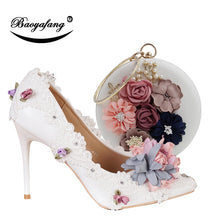 Load image into Gallery viewer, BaoYaFang New Pointed Toe Women Wedding shoes with matching bags Bride High shoes Thin heel Ladies Pumps and purse set