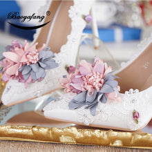 Load image into Gallery viewer, BaoYaFang New Pointed Toe Women Wedding shoes with matching bags Bride High shoes Thin heel Ladies Pumps and purse set