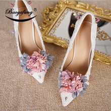 Load image into Gallery viewer, BaoYaFang New Pointed Toe Women Wedding shoes with matching bags Bride High shoes Thin heel Ladies Pumps and purse set