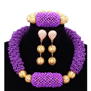 Purple Fine Jewelry Sets For Women Gold Color Balls African Set  Fashion