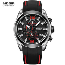 Load image into Gallery viewer, Megir Men&#39;s Chronograph Analog Quartz Watch with Date, Luminous Hands, Waterproof Silicone Rubber Strap Wristswatch for Man