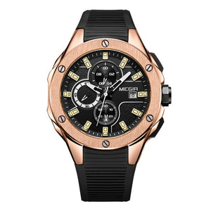 MEGIR Men Sport Watch Chronograph Silicone Strap Quartz Army Military Watches Clock .