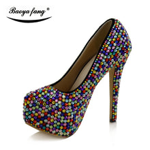 Load image into Gallery viewer, Woman Wedding shoes with matching bags Multicolored Crystal Luxury Rhinestone Wedding shoe Bridal Bride High shoes and purse