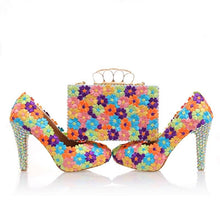 Load image into Gallery viewer, BaoYaFang Multicolor flower shining crystal womens platform wedding shoes with matching bags Clutches high heels female Pumps