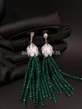 Load image into Gallery viewer, one pair green stone roundel faceted hook earrings