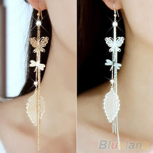 Load image into Gallery viewer, Women&#39;s Fashion Crystal Butterfly Dragonfly Leaf Drop Long Chain Dangle Earrings