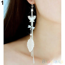 Load image into Gallery viewer, Women&#39;s Fashion Crystal Butterfly Dragonfly Leaf Drop Long Chain Dangle Earrings