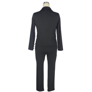 Plus size Uniform Style Elegant 2 piece long Pant Suit with jacket 2018 Casual Office ol Set sexy v-neck black white Trouser Set