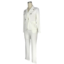 Load image into Gallery viewer, Plus size Uniform Style Elegant 2 piece long Pant Suit with jacket 2018 Casual Office ol Set sexy v-neck black white Trouser Set