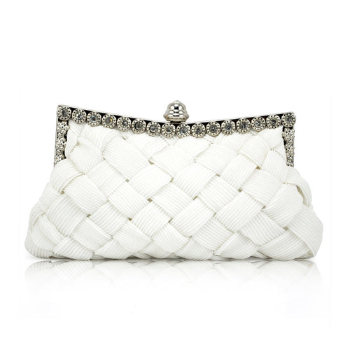 Hot Fashion White satin bridal evening prom clutch handbag purse Bling Rhinestones