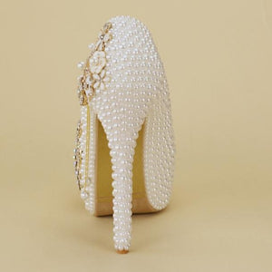 Crystal wedding shoes pearl handmade bridal shoes women's Pumps peacock rhinestone female high heels