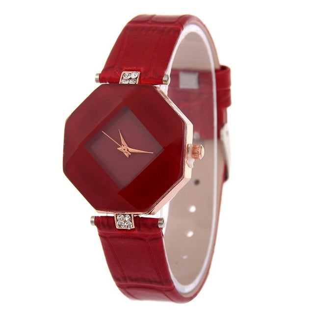 Geometry Crystal Leather Wristwatch