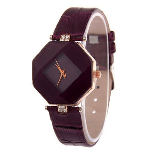 Geometry Crystal Leather Wristwatch