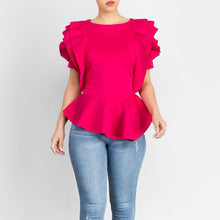 Load image into Gallery viewer, 2020 Women Fashion Summer O-Neck Ruffles Sleeve Asymmetric Hem Slim Tops Blouse