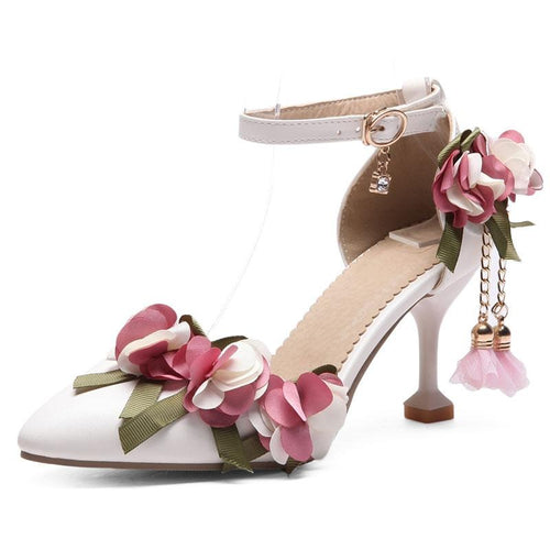Ankle Strap Women's Floral Stilettos Party Wedding Shoes