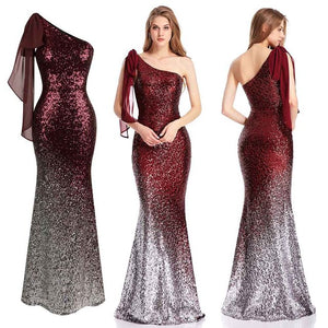 Angel-fashions Women&#39;s One Shoulder Mother of Bride Dresses Gradient Sequin Contrast Color Ribbons Black Red 286