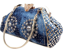Load image into Gallery viewer, Chic Denim Fireworks Rhinestones Women Handbag Top Handle Butterfly Decoration Patchwork Ladies Shoulder Bag Clutch
