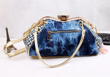 Load image into Gallery viewer, Chic Denim Fireworks Rhinestones Women Handbag Top Handle Butterfly Decoration Patchwork Ladies Shoulder Bag Clutch
