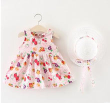 Load image into Gallery viewer, Pineapple printed Flower Dresses + Bows Sun Hats baby girl clothes Newborn Outfits