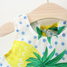 Load image into Gallery viewer, Pineapple printed Flower Dresses + Bows Sun Hats baby girl clothes Newborn Outfits