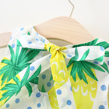 Load image into Gallery viewer, Pineapple printed Flower Dresses + Bows Sun Hats baby girl clothes Newborn Outfits