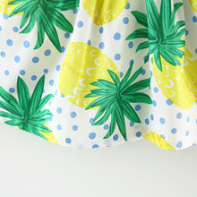 Load image into Gallery viewer, Pineapple printed Flower Dresses + Bows Sun Hats baby girl clothes Newborn Outfits