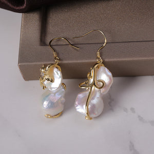 [YS] 2019 New 925 Silver Earring Natural Baroque Style Pearl Drop Earring