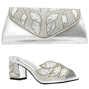 Rhinestone African Women Wedding Shoes and Bag Sets