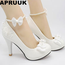 Load image into Gallery viewer, Wedding shoes milk white light ivory pumps for woman low high heels PR563 wedding pump for woman bridal shoes bow decoration