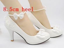 Load image into Gallery viewer, Wedding shoes milk white light ivory pumps for woman low high heels PR563 wedding pump for woman bridal shoes bow decoration