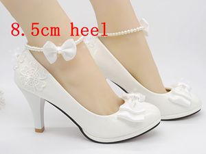 Wedding shoes milk white light ivory pumps for woman low high heels PR563 wedding pump for woman bridal shoes bow decoration