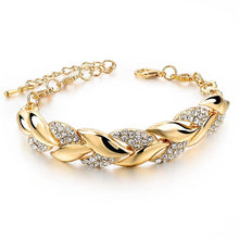 Load image into Gallery viewer, Braided Gold color Leaf Bracelets &amp; Bangles With Stones Luxury Crystal Bracelets