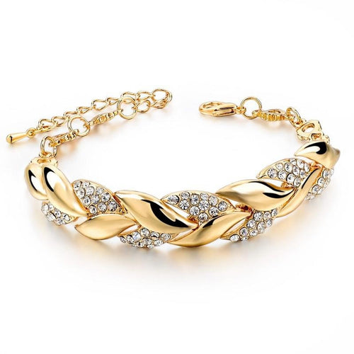 Braided Gold color Leaf Bracelets & Bangles With Stones Luxury Crystal Bracelets