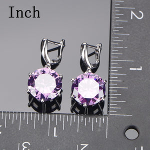 Wedding Purple Zirconia Women Bridal Jewelry Sets Costume Silver 925 Jewelry Bracelets Stone Earrings Necklace Ring Set Gift Box