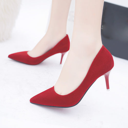 Faux Suede High Heels Woman Shoes Pointed Toe
