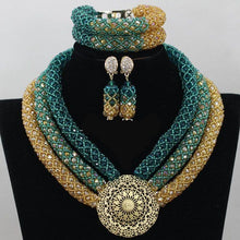 Load image into Gallery viewer, Fashion Teal Green African Beads Party Necklace Set Champagne Gold Nigerian Wedding