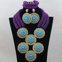 Load image into Gallery viewer, Fashion Teal Green African Beads Party Necklace Set Champagne Gold Nigerian Wedding