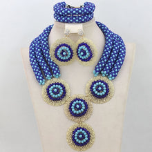 Load image into Gallery viewer, Fashion Teal Green African Beads Party Necklace Set Champagne Gold Nigerian Wedding