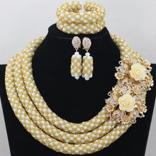 Load image into Gallery viewer, Fashion Teal Green African Beads Party Necklace Set Champagne Gold Nigerian Wedding