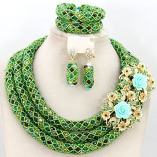 Load image into Gallery viewer, Fashion Teal Green African Beads Party Necklace Set Champagne Gold Nigerian Wedding