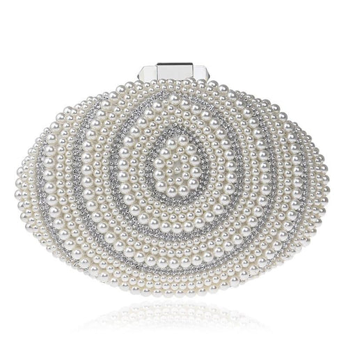 Egg Beaded Women Evening Bags Rhinestones Pearl Day Clutch Chain Shoulder