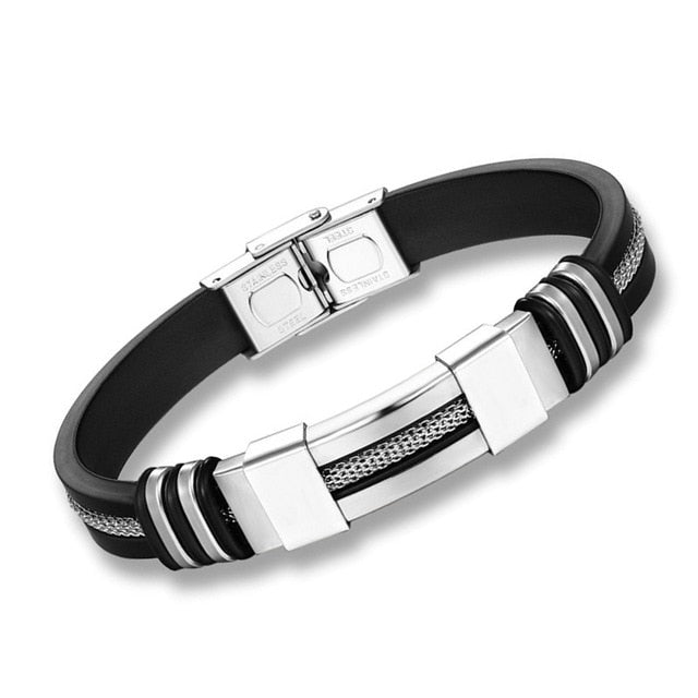 4 Color Stainless Steel Silicone Bracelet Men Jewelry WristBand