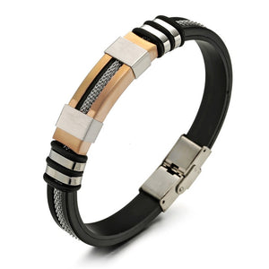 4 Color Stainless Steel Silicone Bracelet Men Jewelry WristBand