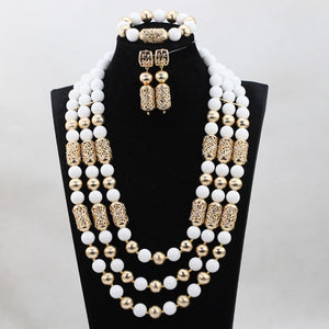 Charms White Beaded African Jewelry Sets Nigerian Wedding Costume Jewelry Set